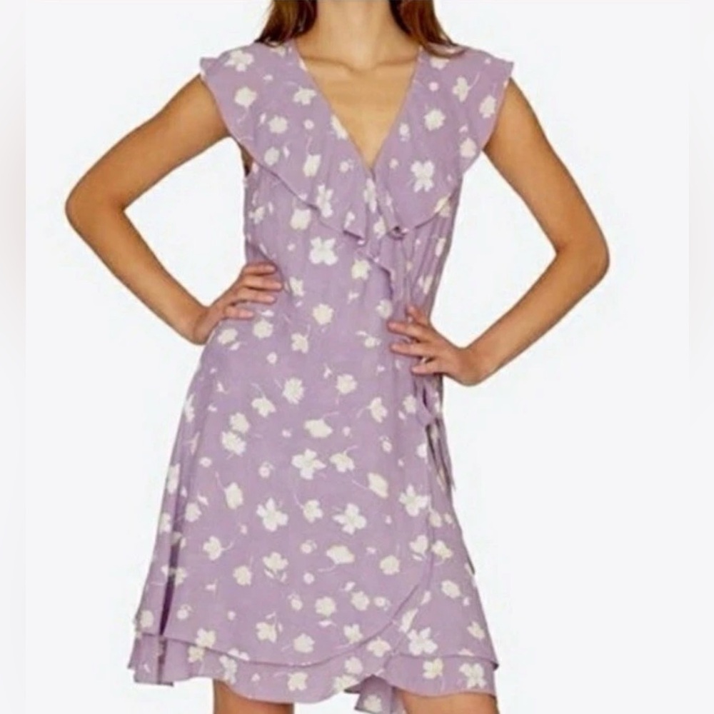 Sanctuary Johanna Floral V-Neck Wrap Dress Lavender Size M